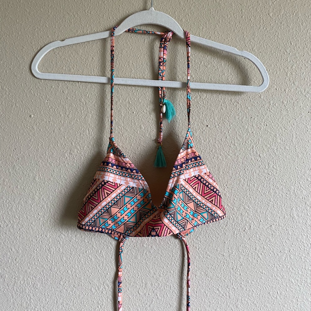coral patterned bikini top